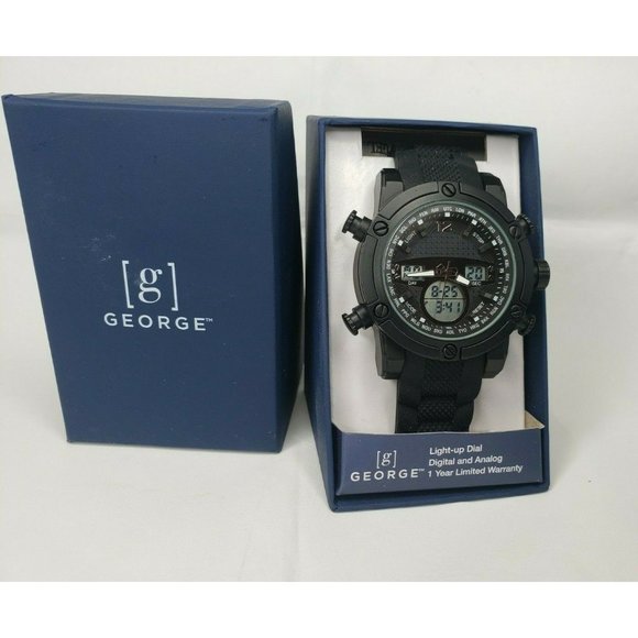 Exclusive Midnight Black Analog/Digital George Designer Rare Light Up Dial Watch - Picture 4 of 12